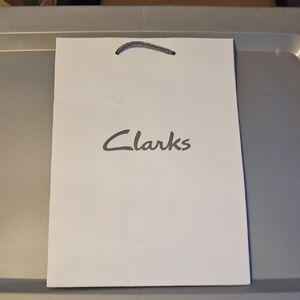 Clarks White Paper Gift Bag with Gray Logo and Handles